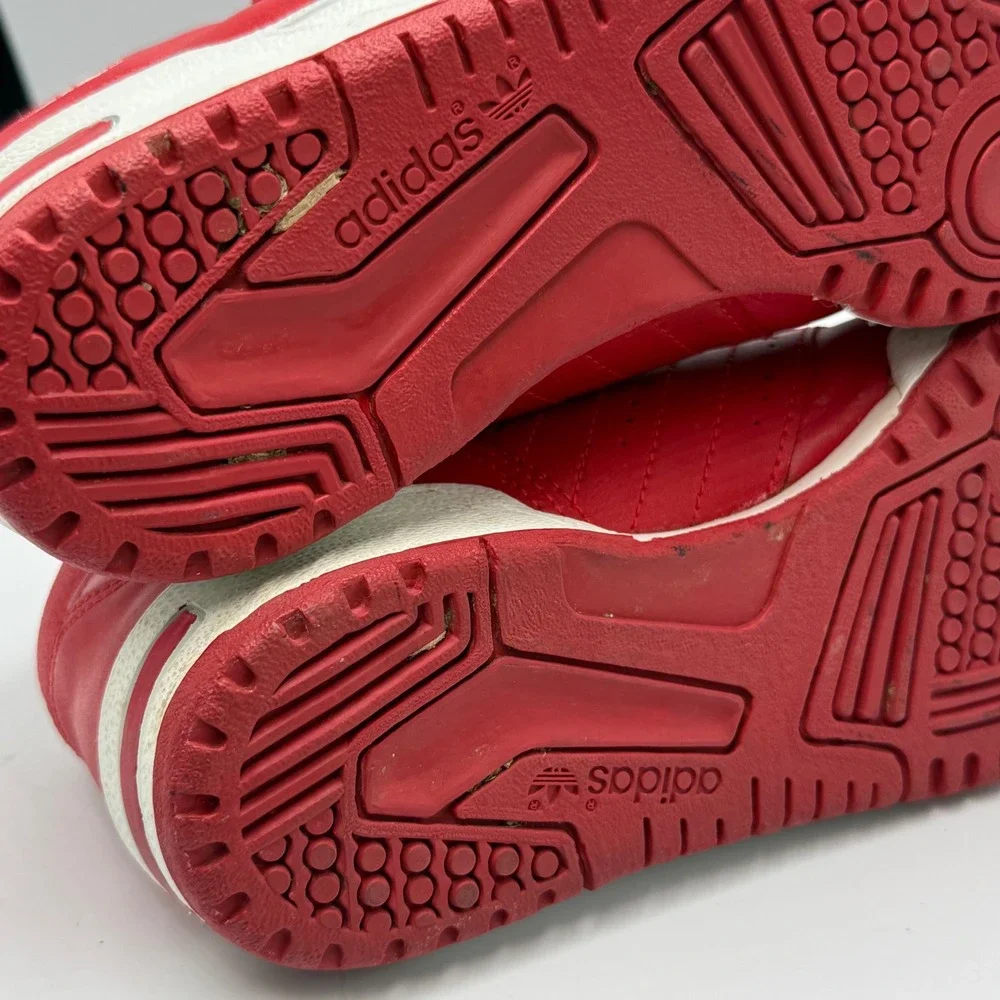 Vintage 1980s Adidas High Top Sneakers Red Leather Trefoil Strap Shoes Size US 6